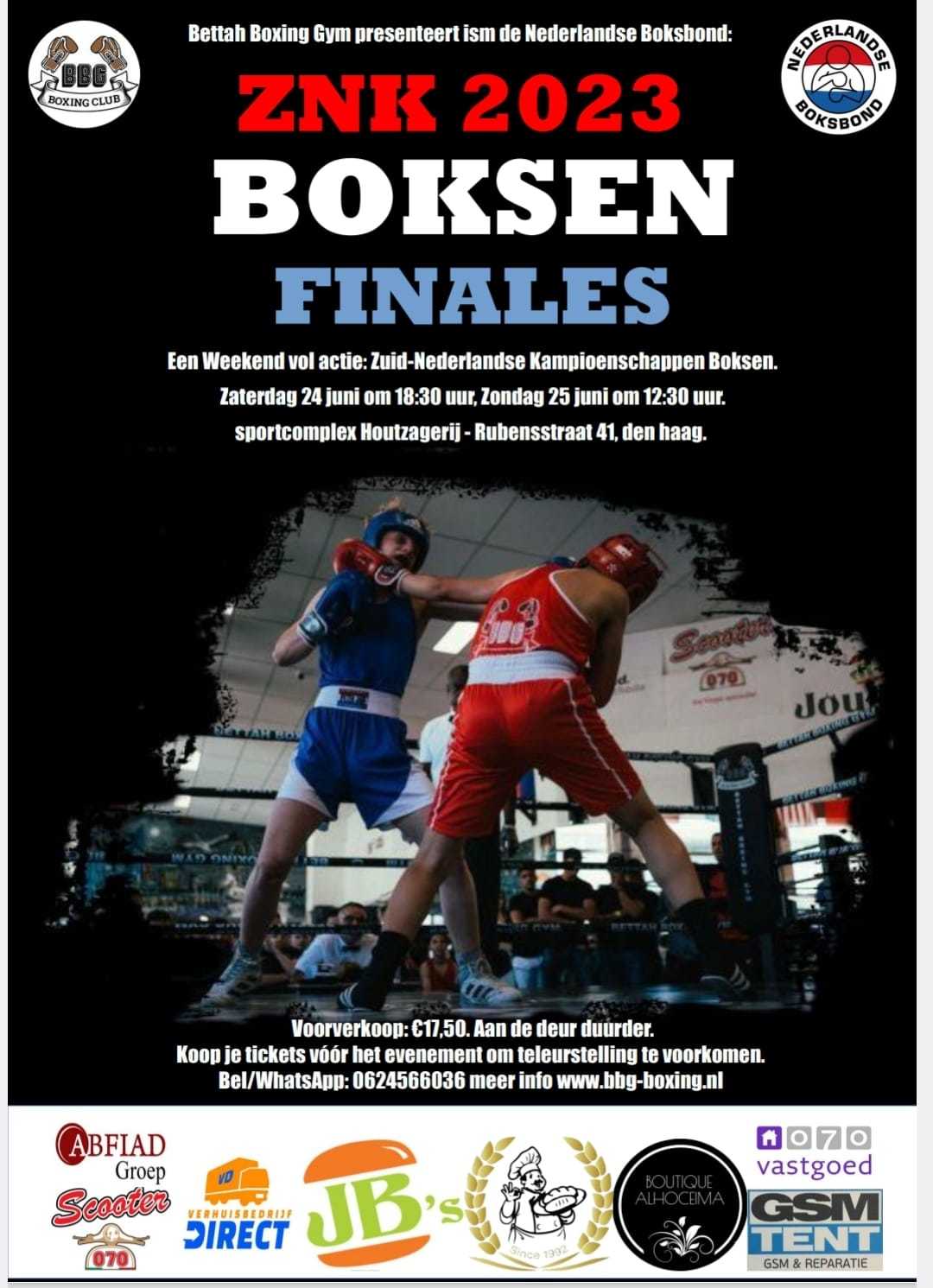 Kaartverkoop finaleweekend ZNK 24 & 25 juni BBG Boxingclub Den Haag
